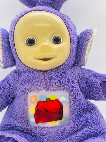 Teletubbies Tinky Winky 1996 Tomy púrpura felpa roja cartera barriga - Imagen 5 de 6