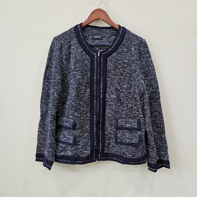 Talbots Women Tweed Full Zip Jacket Plus Petite Blue Mature Church Dressy Preppy
