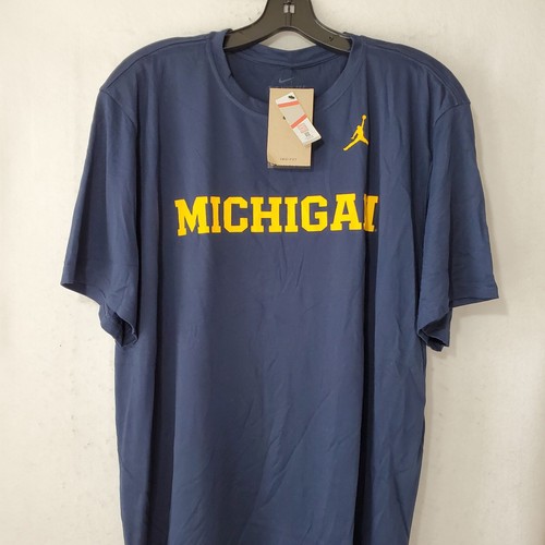 Michigan Wolverines Shirt Mens XXL Blue Football Shorts Sleeve Logo Jordan NWT