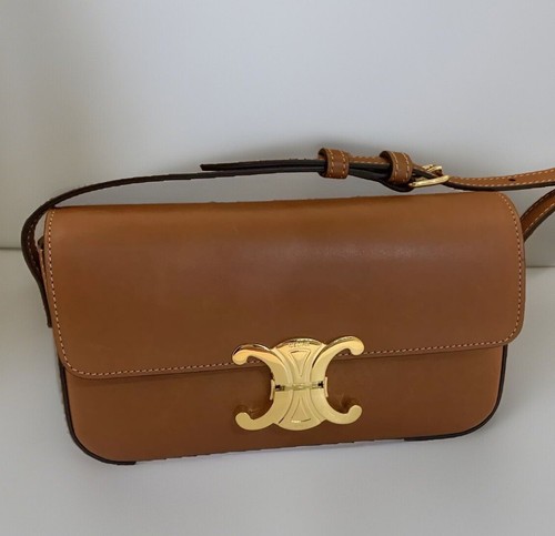 Classic  CELINE  Triomphe Tan Brown Natural  Shoulder Small Woman Bag