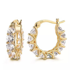 Gold, Silver Plated Hoop Earrings With Cubic Zirconia Unisex, Hip Hop Jewelry
