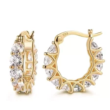 Gold, Silver Plated Hoop Earrings With Cubic Zirconia Unisex, Hip Hop Jewelry