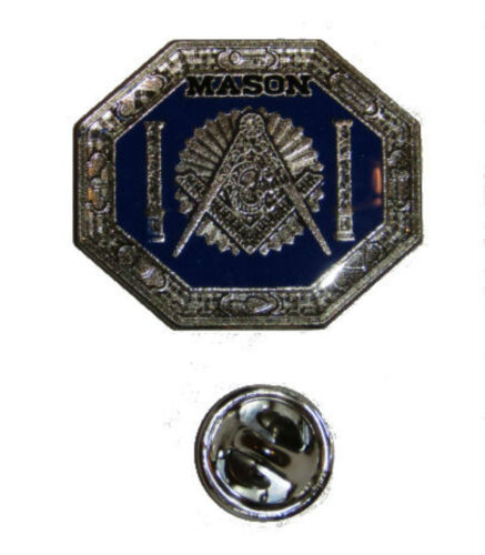 Mason Symbol Blue Grey Octagon Bike Motorcycle Hat Cap lapel Pin - Afbeelding 1 van 2