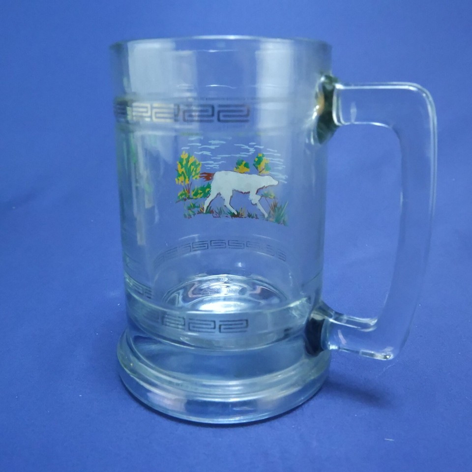 Vintage 1970s Princess House Heavy Glass Mug Beer Stein Hunting Dog 5.
