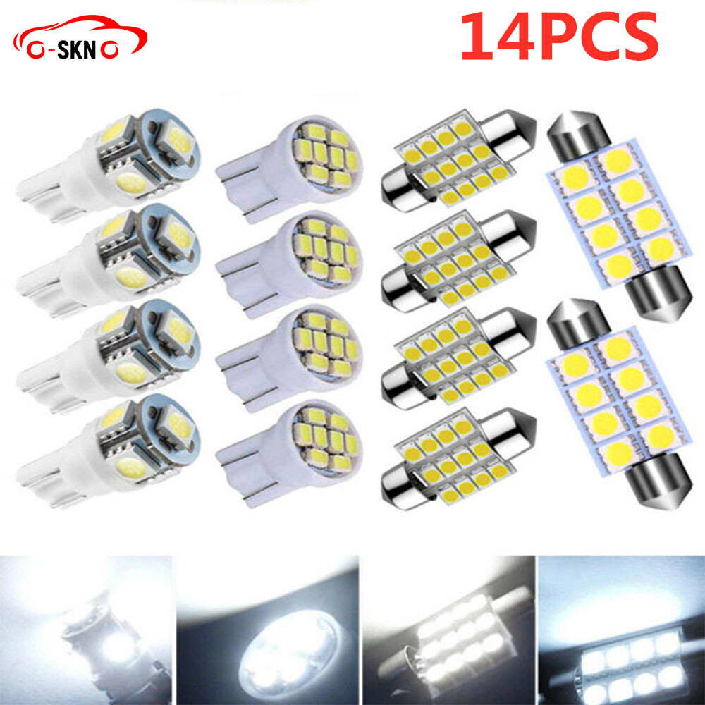 14x LED Lights Interior Package Kit For Dome License Plate Lamp bulbs Pure White