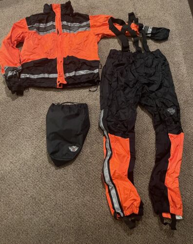 Harley-Davidson Men’s Medium Hi-Vis Rain Suit Set  Jacket & Pants W/Bag - Picture 1 of 13