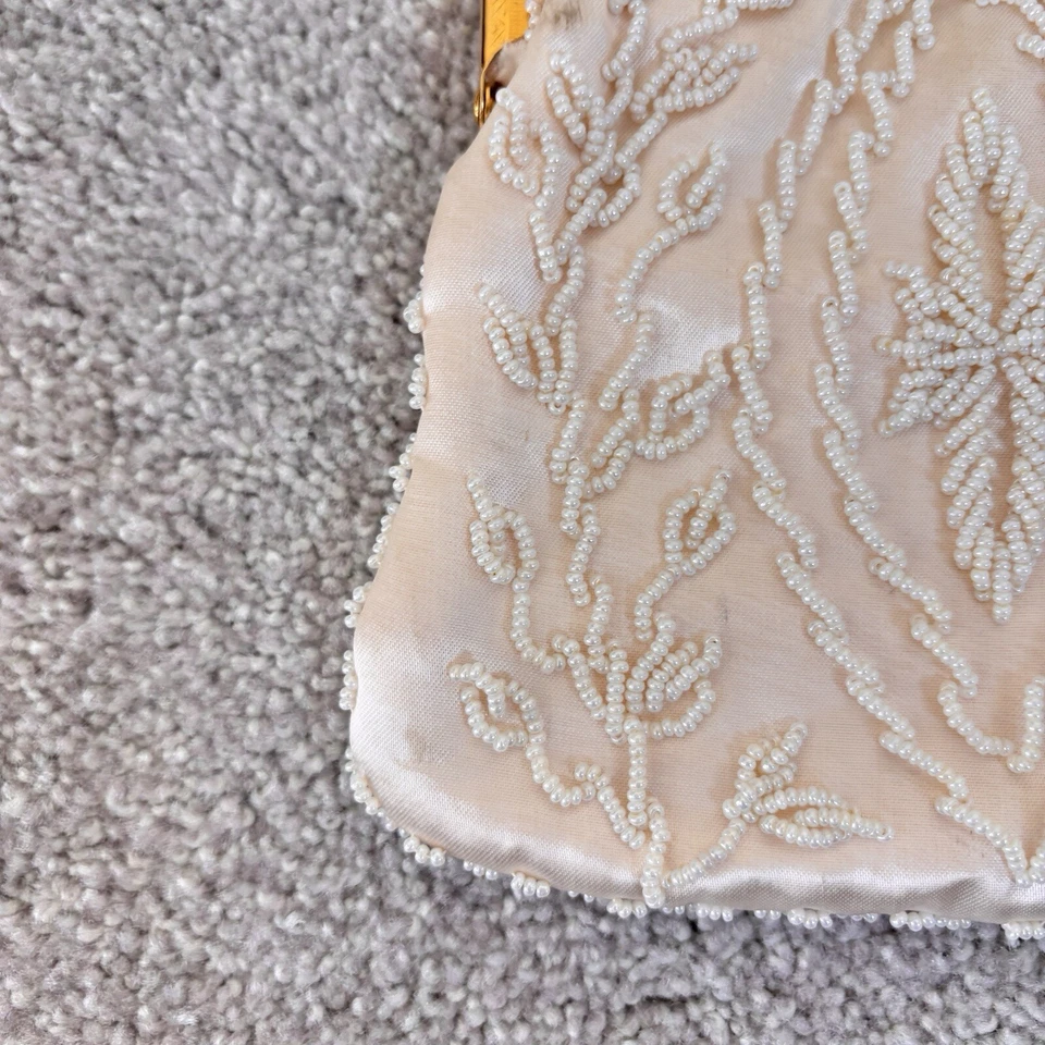 Vintage Walborg Ivory Beaded Handbag Purse Wedding Formal  Retro Old Hollywood - Image 3 of 4
