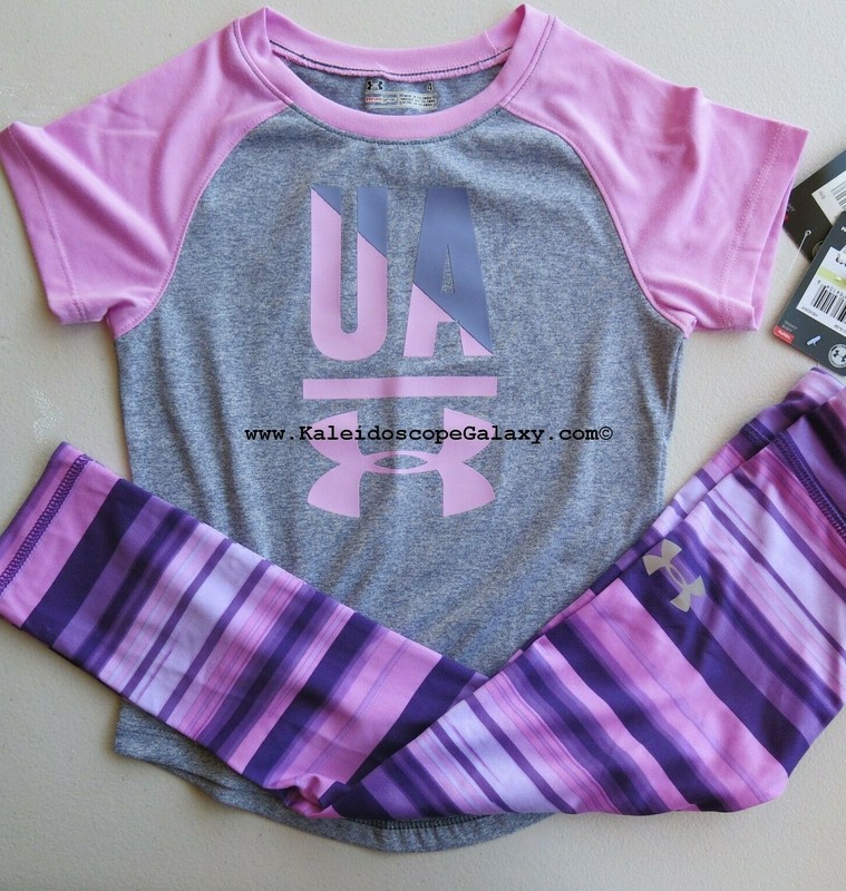 Under Armour Girls Size 4 Purple Leggings with Short Sleeve Top Purple Gray $52