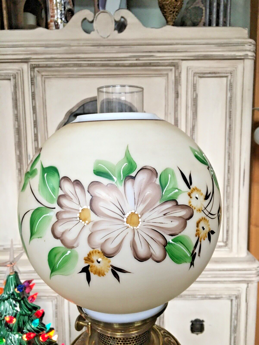 Antique Bradley & Hubbard B & H Banquet Lamp w/ Floral Globe