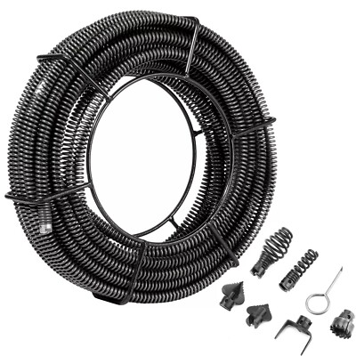 Sectional Drain Cleaning Sewer Cable 45FTx5/8In & 6 Cutters for 0.8''-3.9'' Pipes