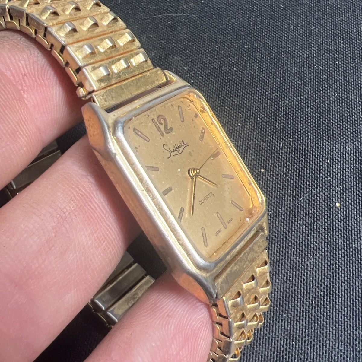 SHEFFIELD シェフィールド 14KT.ALL GOLD 刻印19798 Vintage Sheffield Women Gold Quartz Rectangle Accent Band