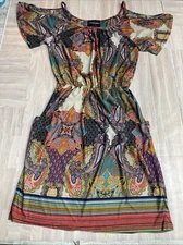 Jennifer Lauren Size Small Open Shoulder Short Sleeve Dress Elastic Waist