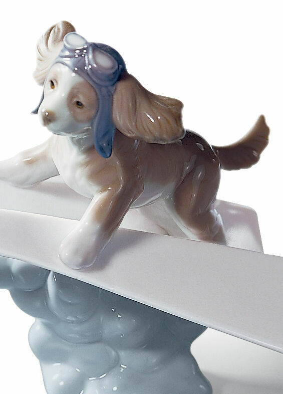 LLADRO LET'S FLY AWAY DOG FIGURUNE #6665 BRAND NIB PAPER AIRPLANE