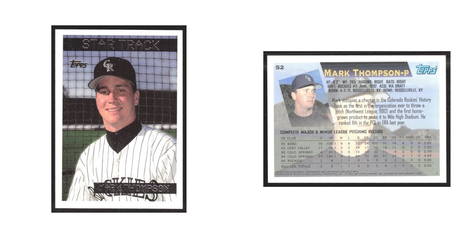 1995 Topps Mark Thompson Rockies #52 - Image 3 of 3