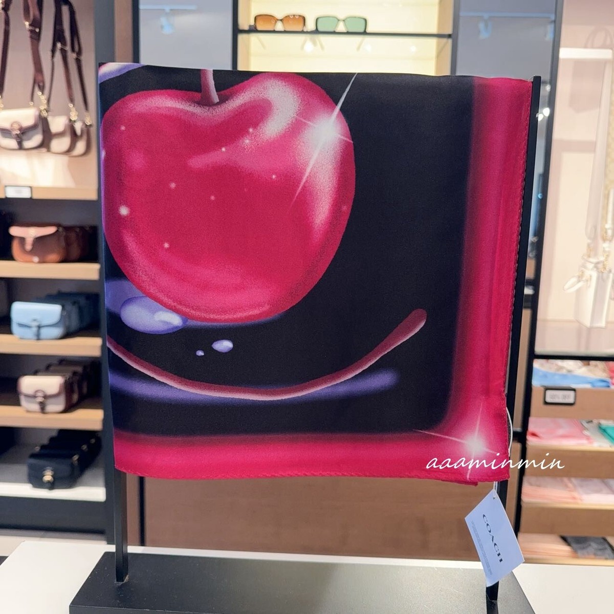 Coach::スカーフ[RESALE] Coach Airbrushed Cherry Print Silk Bandana - CS596 Scarf for