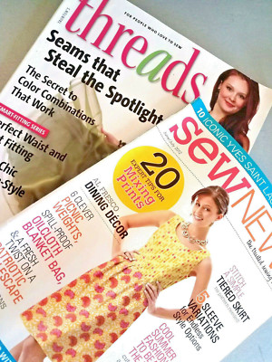 lot 2 SEWING  Magazines THREADS #148 2010, SEW NEWS jun/jul 2012 tips techniques