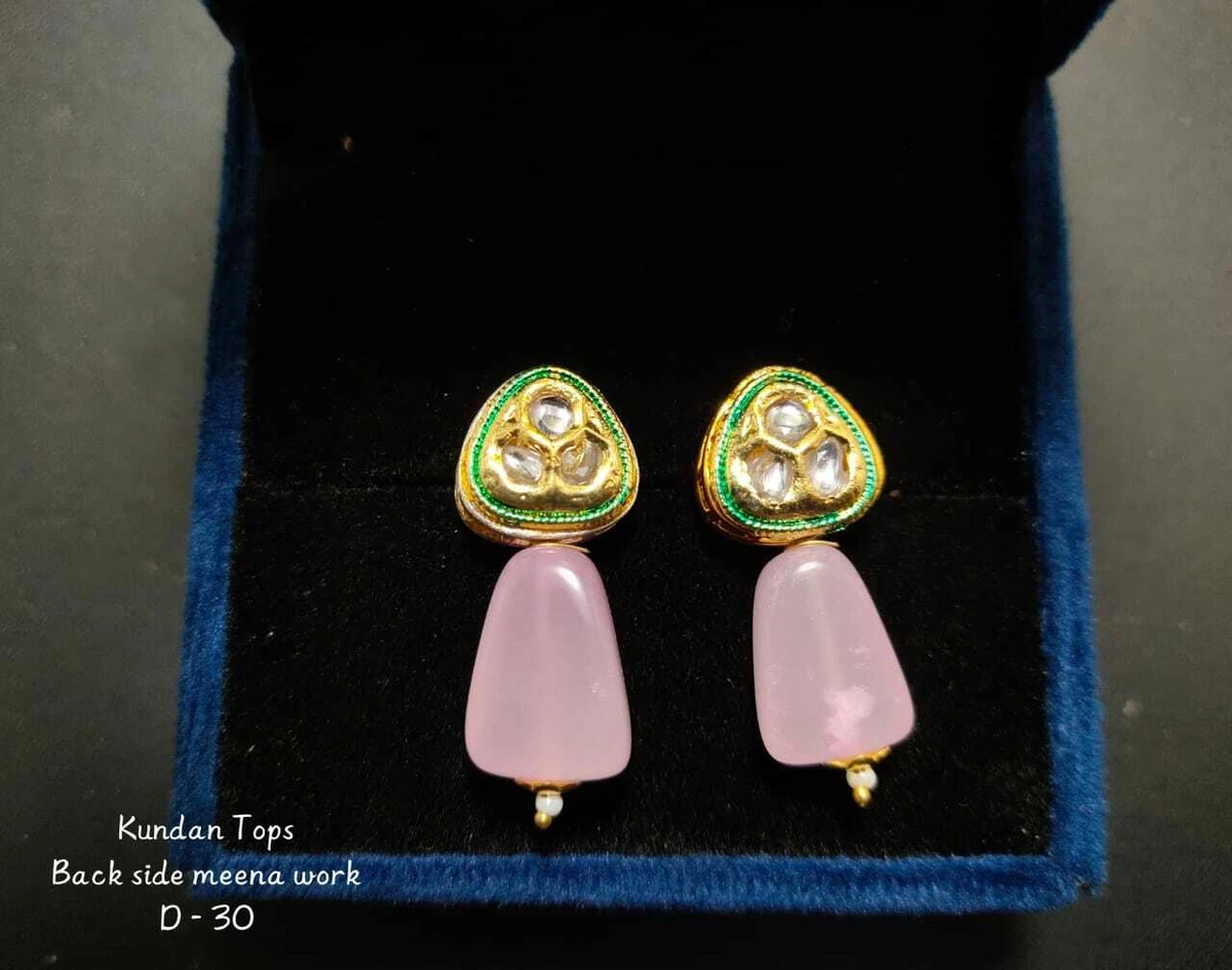 Gold Plated Small Meena Kundan Earrings Pakistani Tops Indian