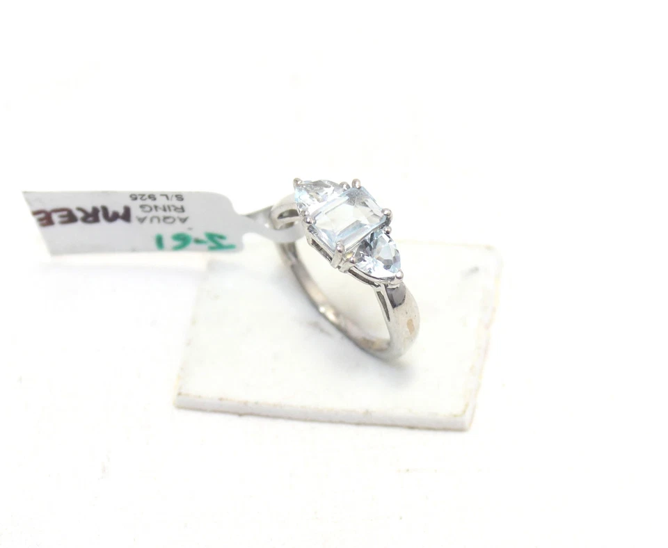 Anillo Plata de Ley 925 Piedra Gema Aguamarina Natural Hecho a Mano Mujer Regalo F275 Foto 2 de 4