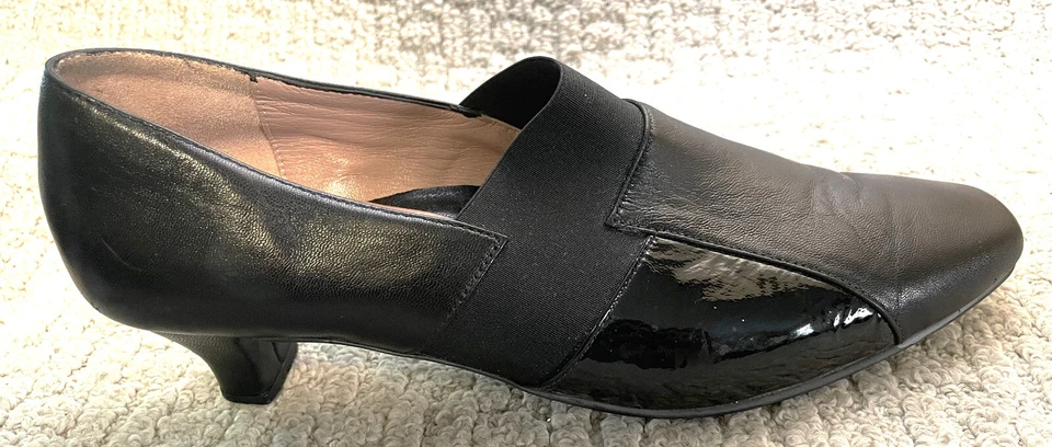 BeautiFeel Black Leather Elastic Patent Pumps Heels Shoes 42 10.5 11 - Image 2 of 4