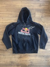 Vintage Alpinestars Faded Red Bull Motocross Racing Zip Hoodie Black Y2K Large
