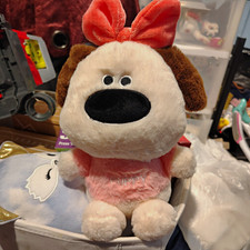 White Brown  Pink Dog Plush Stuffed Animal Red Bow Small 6-14 in Washable