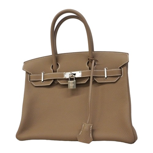 Auth [6fa0039-g] HERMES Handbag Birkin 30 Taurillon Clemence Etope Silver me...