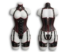 Vampire Queen Leather Corset Harness Set Black Red Gothic Halloween Costume