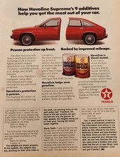 1983 Vintage Print Ad Havoline Supreme Motor Oil Nine Additives Texaco Red Car
