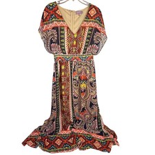 Harper Women's Multicolor Boho Paisley Flowy Party Maxi Dress V-Neck Size S