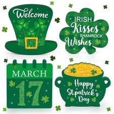 4Pcs St. Patrick's Day Wooden Table Sign Lucky Shamrocks Tiered Tray Decor Irish