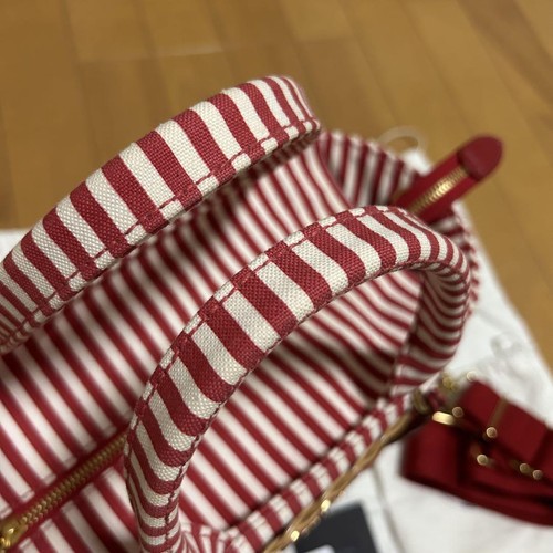 PRADA Basket Bag Brown Red Striped fabric Shoulder strap card storage bag Italy - Picture 6 of 12