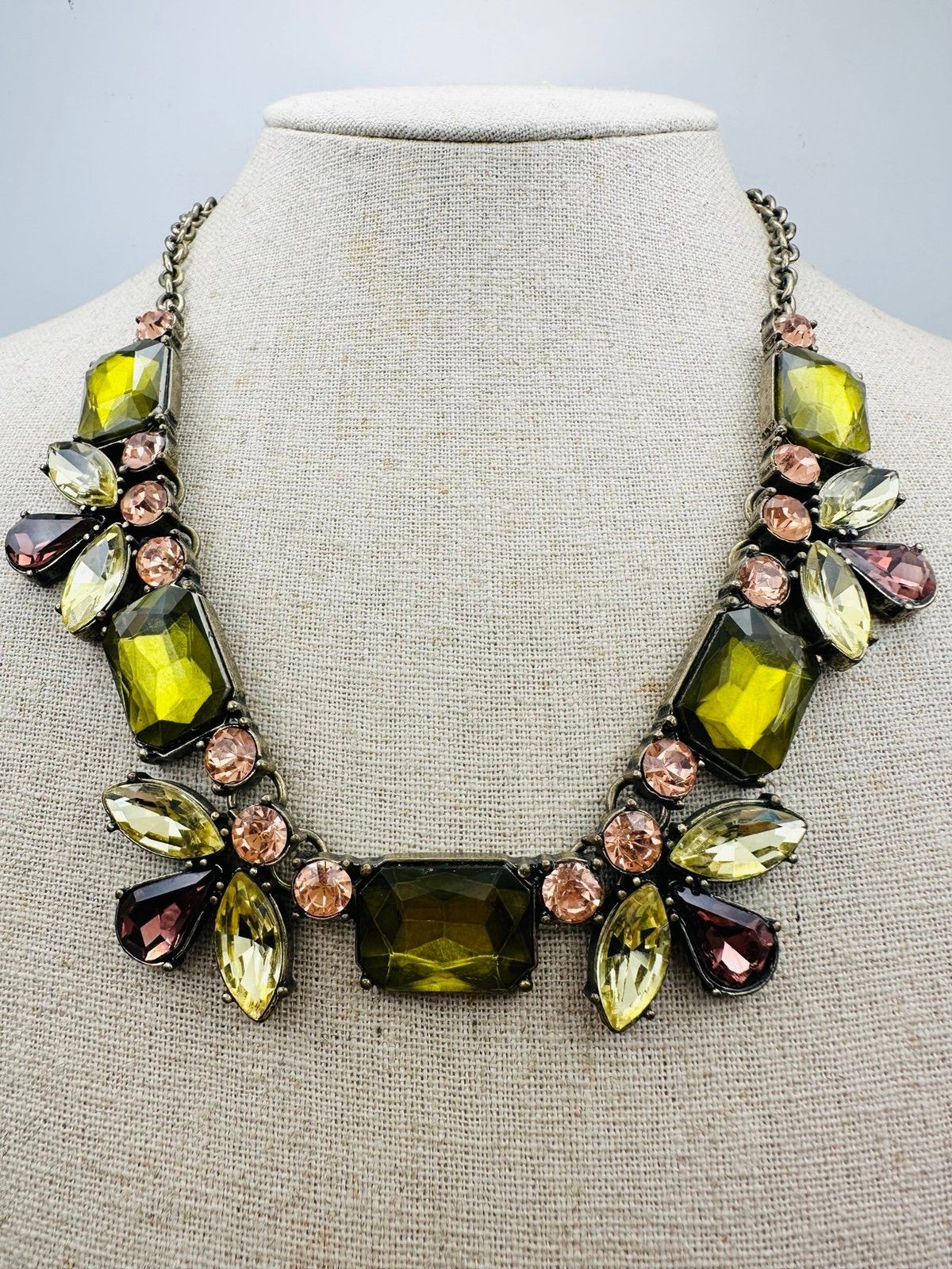 Cookie Lee green rhinestone Statement Necklace 21” - image 1