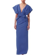 Carolina Herrera V-Neck Fan Bodice Silk Column Gown Women's 2