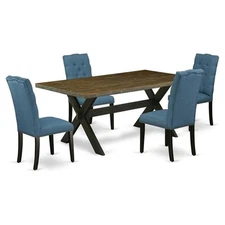 East West Furniture X-Style 5-piece Wood Dining Set in Black/Jacobean/Blue