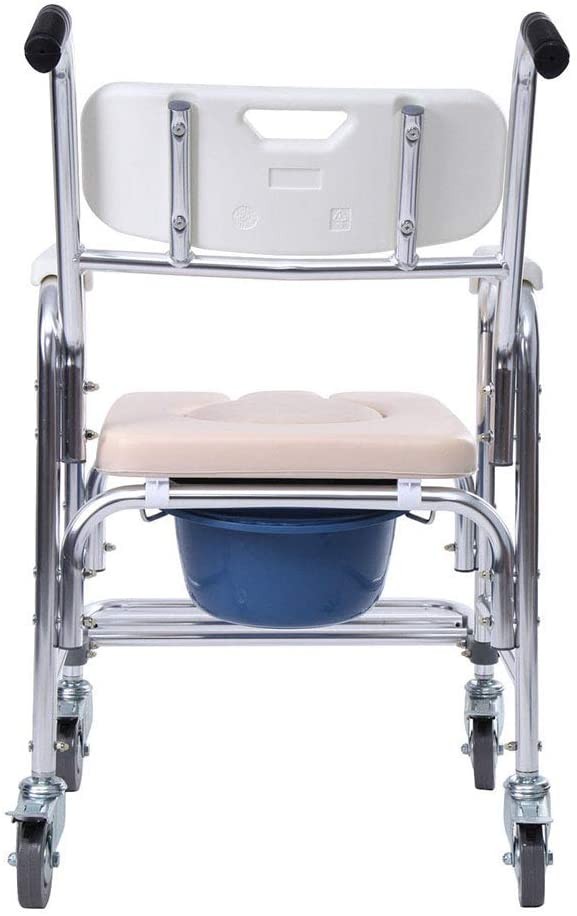Personal Mobility Assist Commode Shower Transport Wheelchair w/Detachable Bucket