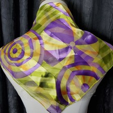Vintage Scarf RETRO PURPLE YELLOW GREEN MOD Silk Like MAX INT. 20" SQUARE