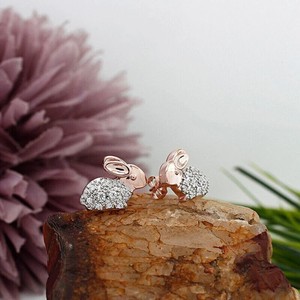 Authentic Rabbit Bunny Stud Earrings 1 Ct Round Lab Created Diamond 14K Rose Gold Plated