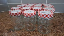 15 x Empty  Bonne Maman Glass Chocolate Jars Red Gingham Lids Washed & Clean