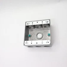 Commercial Electric 2-Gang Metallic Weatherproof Box with 7 Holes Gray 3/4"