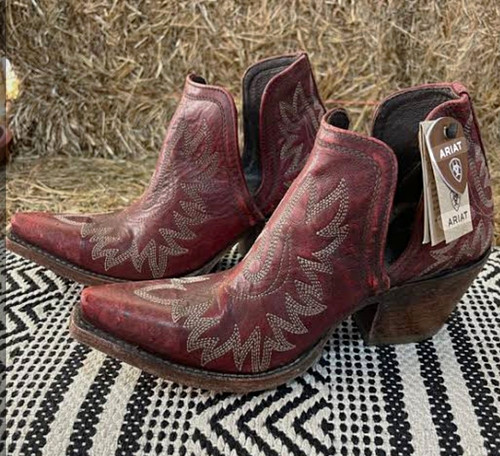 Ariat Dixon Womens Western Ankle Boot Leather Embroidered Red US 7.5B
