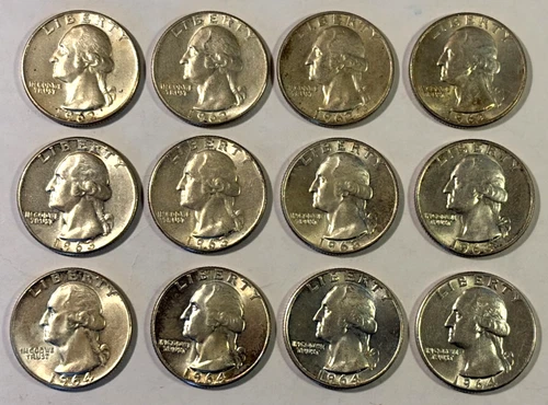 1962(2)/1962D(2)/1963(2)/1963D(2)1964(4) Washington Silver Quarters (12) AU/BU