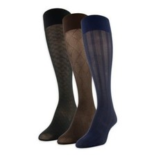 PEDS Women Sheer Trouser Knee High Socks 3 Pairs Blue Brown Black Size 5-10