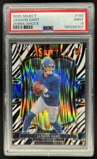 2025 Panini Select Jaxson Dart Premier Level SP Zebra Prizm Shock RC #193 PSA 9