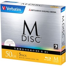Verbatim M-DISC Blu-ray Disc BD-R DL 50GB 5 Pack White Printable 1-6x