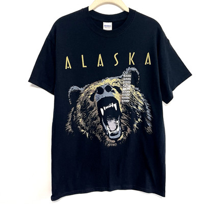 Gildan Ultra Cotton Unisex Black Grizzly Bear T-Shirt Short Sleeves Size Medium