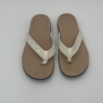 Vionics Casandra  Leather White Flip Flop Sandals Size 9 Summer Thong