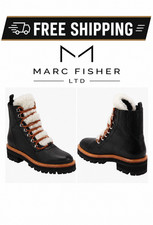 MARC FISHER LTD - SIZE: 6 - Izzie Shearling Leather Lug Sole Winter Boots -NEW