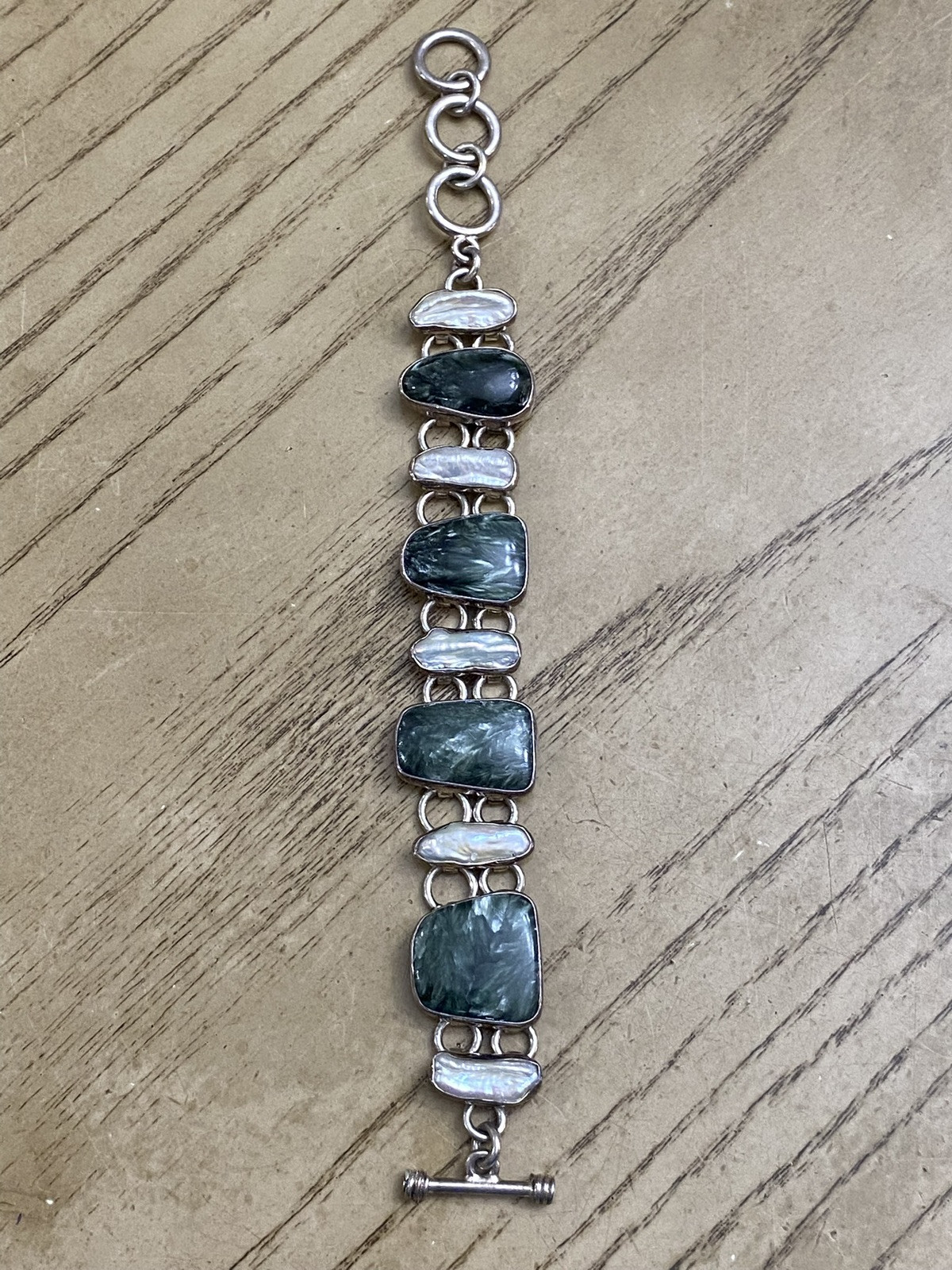 VINTAGE OSCAR'S SILVER 950 MULTI STONE TOGGLE BRA… - image 1