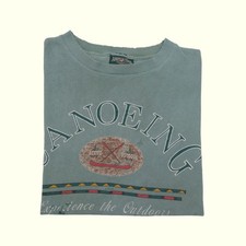 AMERICAN EAGLE VTG 90s USA MADE OUTDOOR CANOEING GRAPHIC GREEN T SHIRT SZ L
