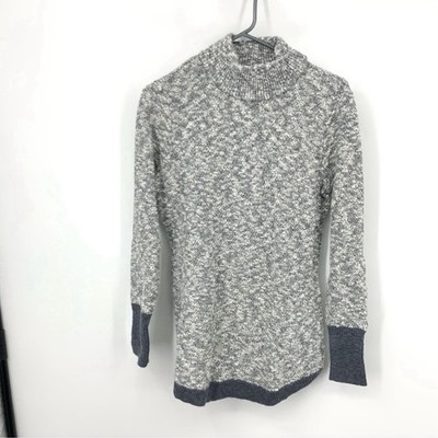 LL Bean Signature Women Size Small Sweater Blue Mock Neck Pullover Top Ragg Knit
